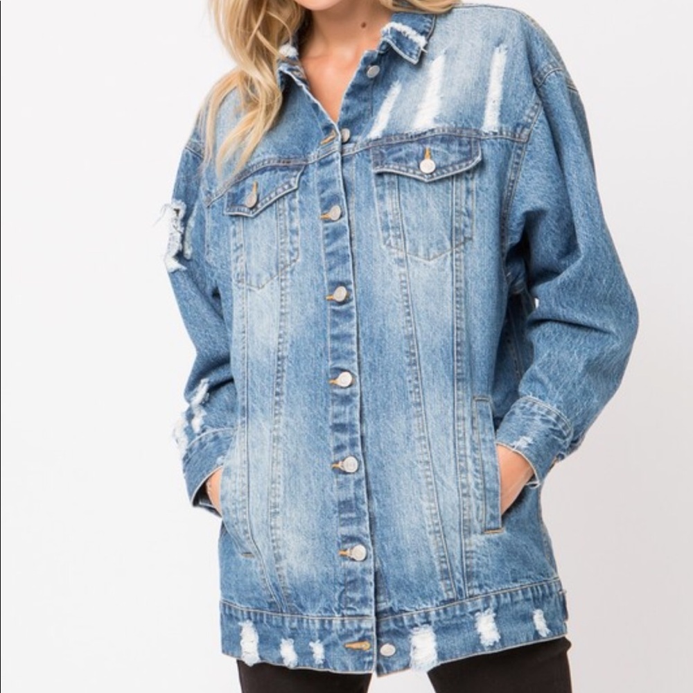 Distressed  Denim Jean Jacket - Picture 2 of 4